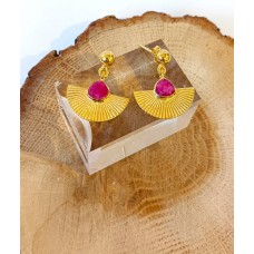 Ασημένια Σκουλαρίκια κρεμαστά επίχρυσα με ημιπολύτιμη πέτρα ρουμπίνι (SE26)